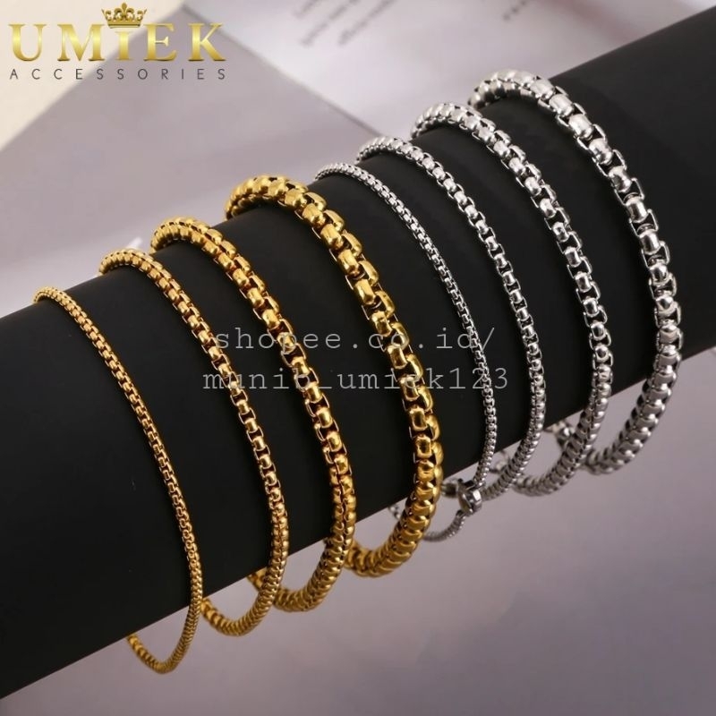 Gelang Pria Wanita Titanium Rantai rollo Silver putih perak emas gold kuning asli Rante cowok cewek 