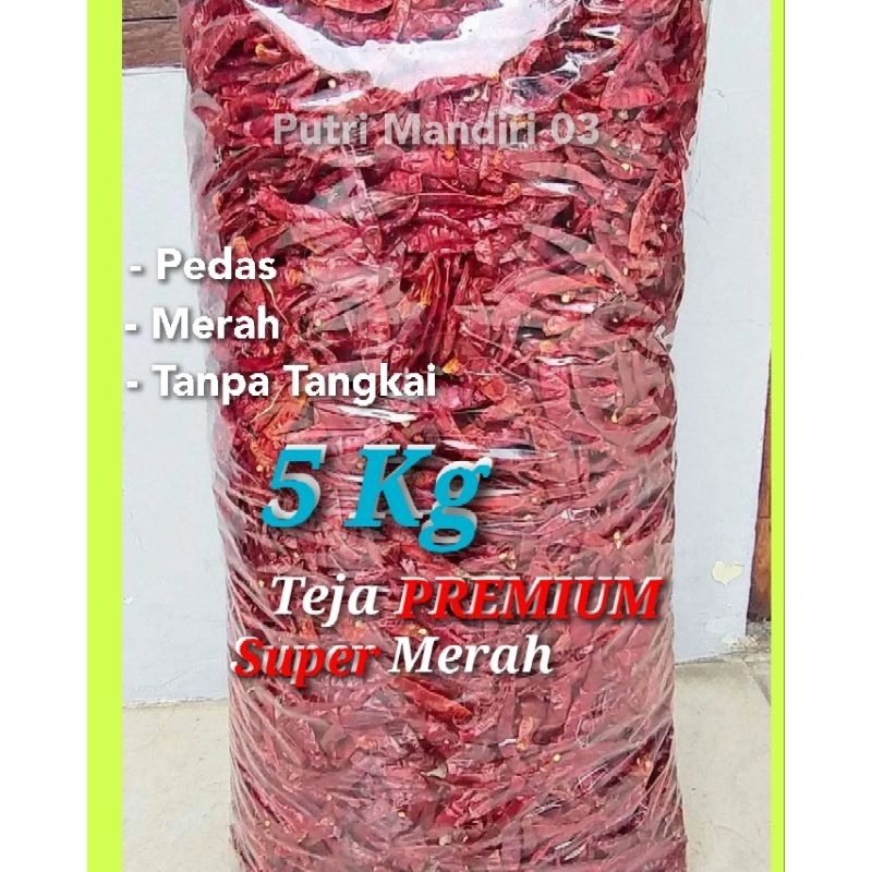 

5Kg PREMIUM Cabe Kering Teja japlak Kualitas Super Merah(Tanpa Tangkai)
