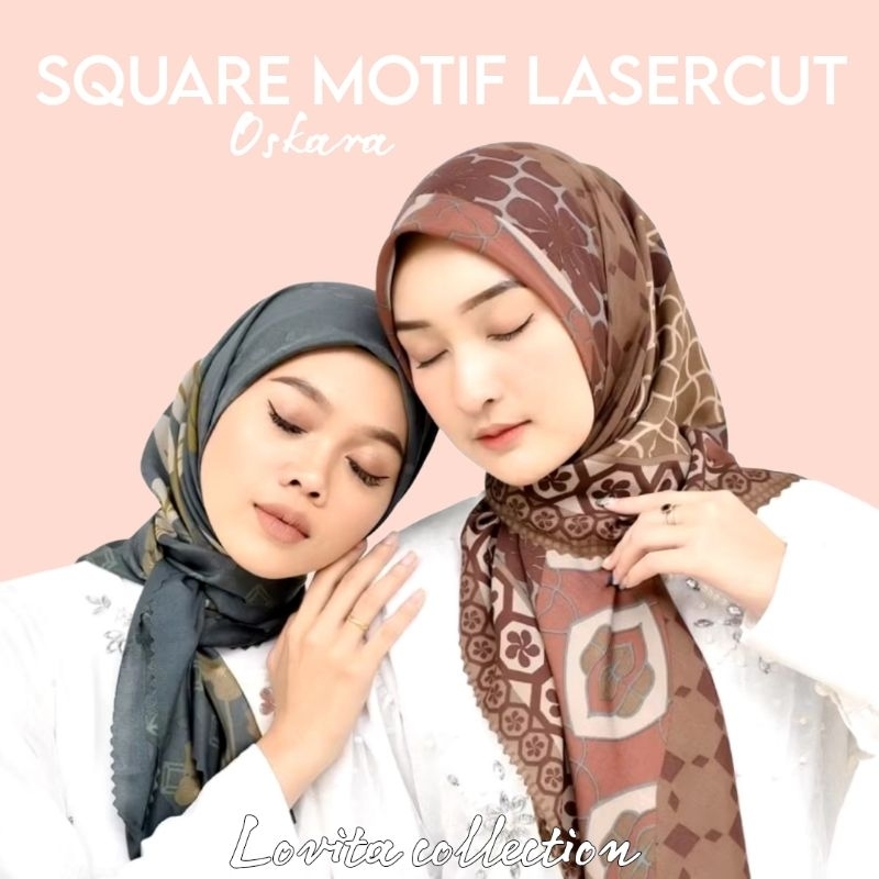 Hijab segiempat motif lasercut azara