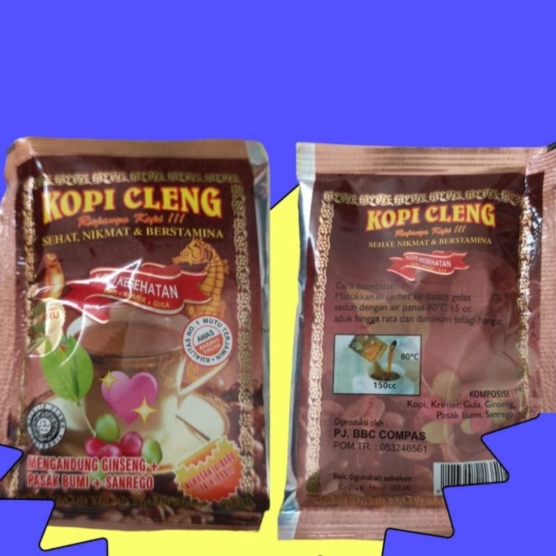 

Paket isi 2 sachet kopi bubuk instan clenk