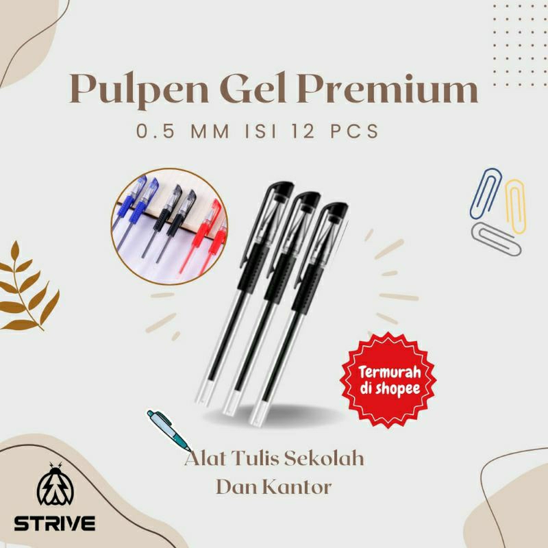 

Pulpen gel premium murah 0.5 isi 12 pcs | Tinta Halus dan Tahan Lama | Alat sekolah dan kantor