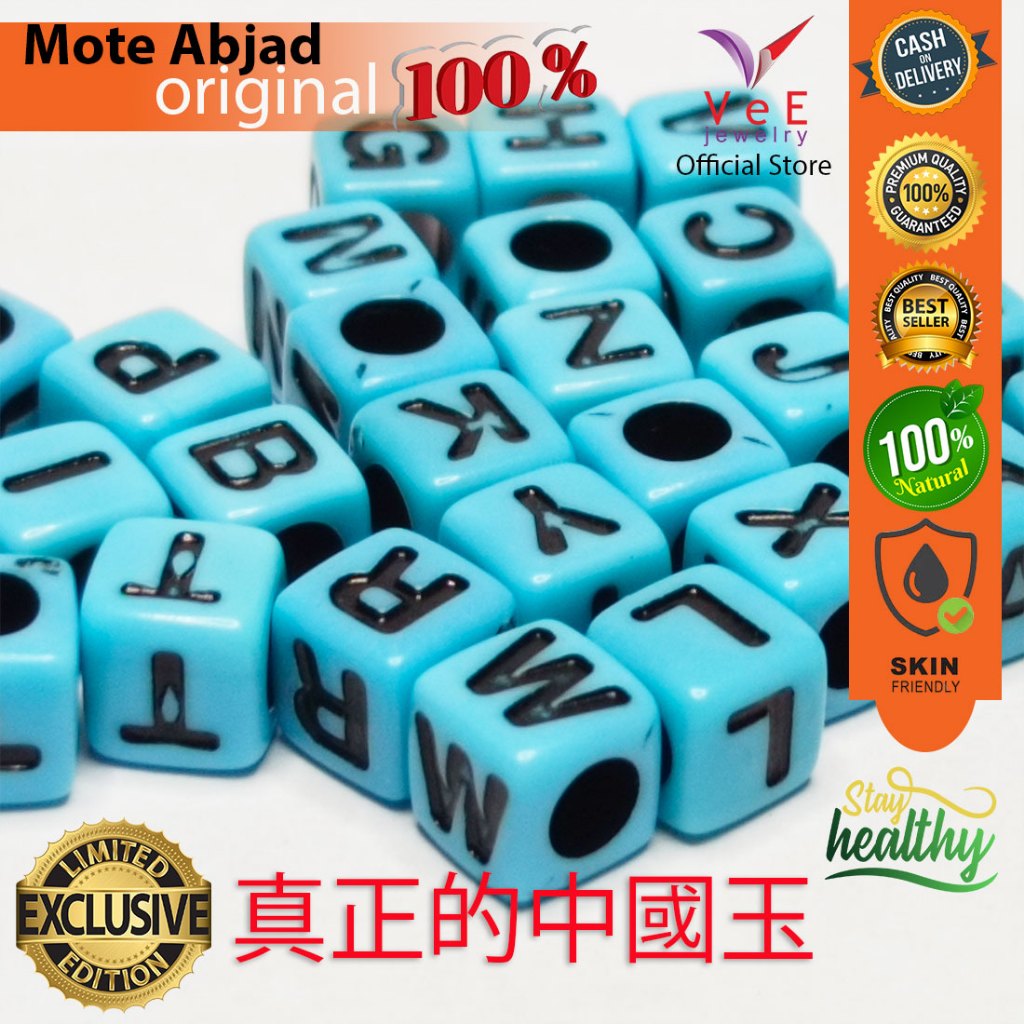 Mote Dadu Inisial Huruf Abjad A - Z Biru Hitam - Vee Jewelry Bahan Gelang Kalung Liontin