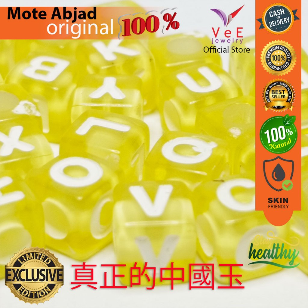Mote Dadu Inisial Huruf Abjad A - Z Kuning Putih - Vee Jewelry Manik Bahan Gelang Kalung Liontin
