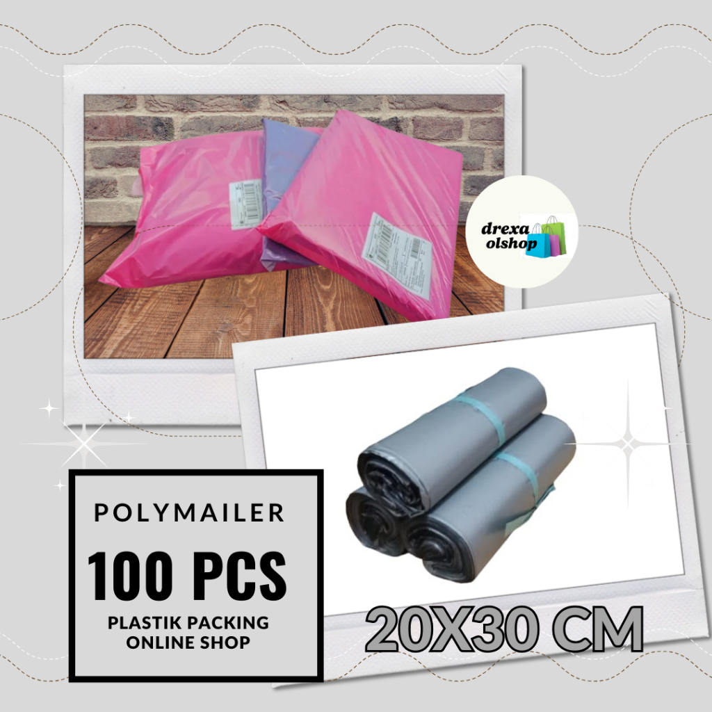

(ekonomis) Plastik polymailer warna semi glossy 20x30 isi 100/ Plastik packing onlineshop + lem ukuran 20x30 isi 100 pcs