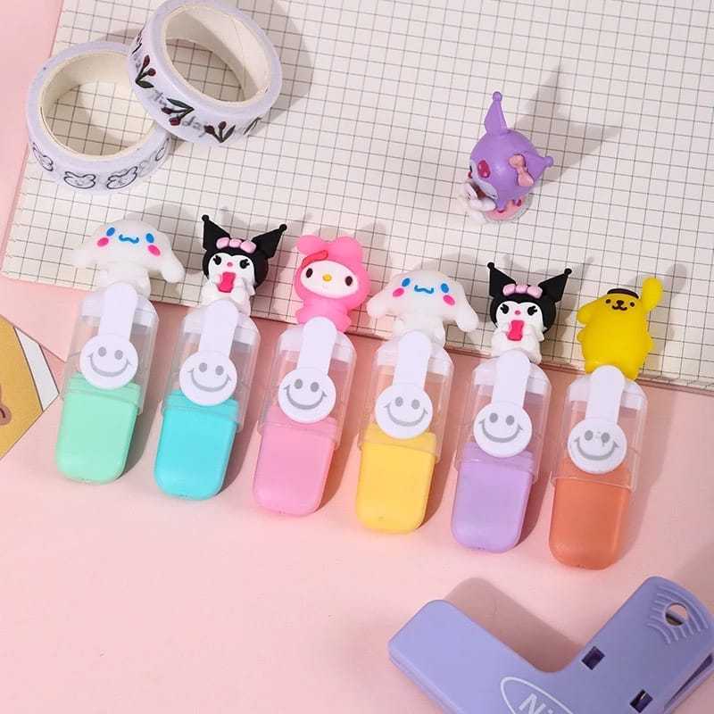 

6 pc sanrio stabilo highlighter warna warni pastel colorfull sanrio stabilo mini pouch isi 6 warna