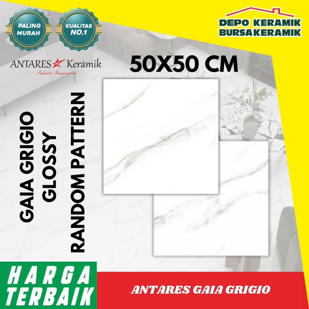 KERAMIK SEMI GRANIT 50X50 ANTARES GAIA GRIGIO RANDOM PATTERN