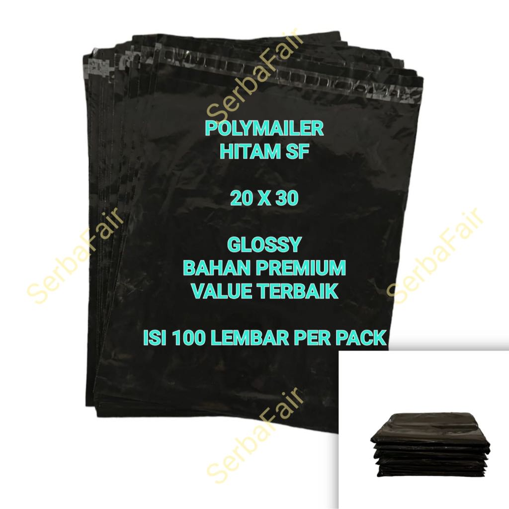 

POLYMAILER SF HITAM 20x30 / Poly Amplop Lem Seal Black Color GLOSSY BEST DEAL / ISI 100 LEMBAR