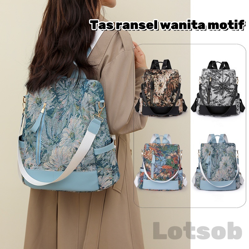 Tas Ransel Sekolah Wanita Motif Bunga tas sekolah korean modis style Tas Ransel Sekolah Wanita kapas