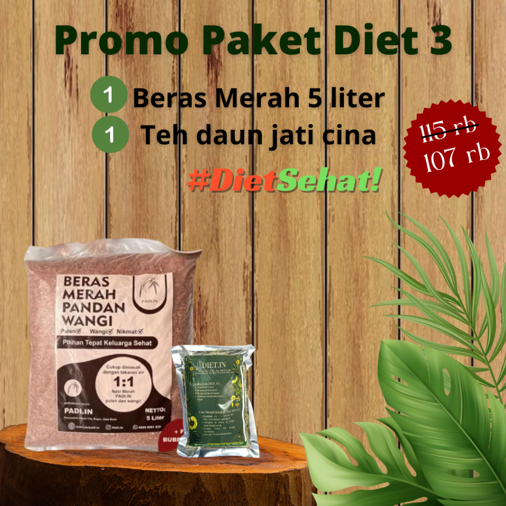 

Diet Sehat Paket #3: Beras Merah 5 Liter + Teh Diet.in 1 pcs - Kombinasi Ideal untuk Nutrisi Seimbang
