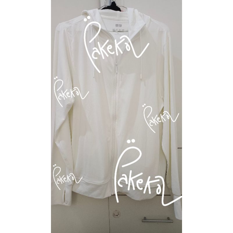 preloved dress cantik, preloved jacket uniqlo airism anti uv, white, XL, original authentic store