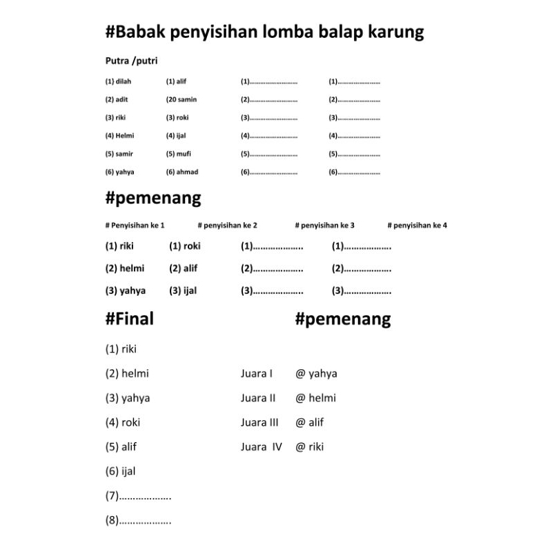 

catatan penyisihan lomba 17 agustus