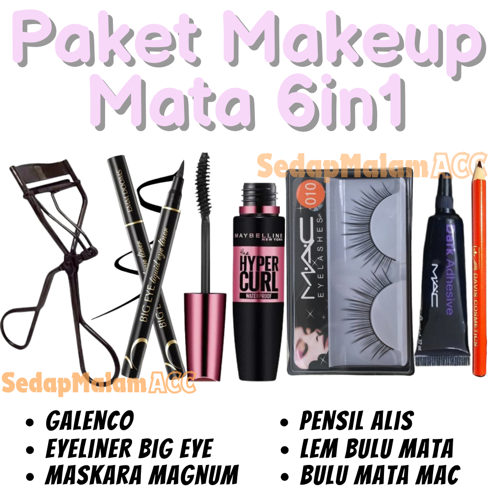Jual Paket Kecantikan Mata 6in1 / Pensil Alis / Maskara / Eyeliner / Galenco / Bulu Mata Palsu / Lem