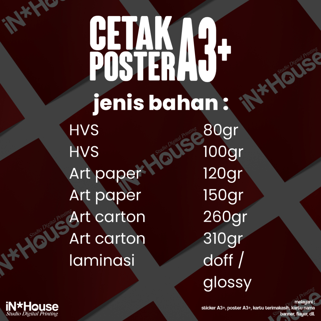 

Cetak Poster A3+ Fullcolor / cetak art carton / cetak art paper / cetak poster lembaran