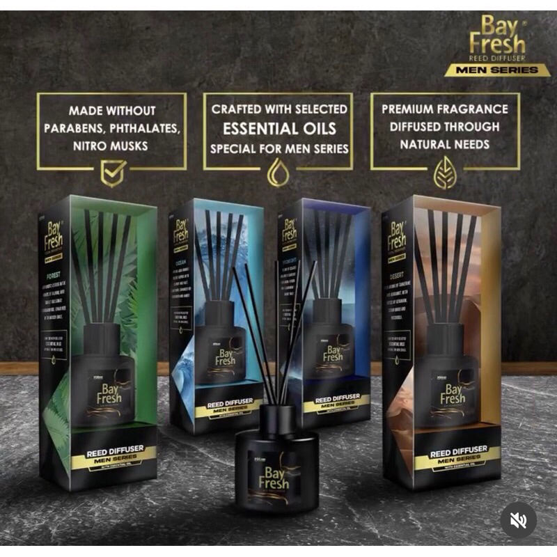 BAYFRESH BAY FRESH REED DIFFUSER Men Series With Oil Essential Bayfresh Reed Diffuser Reguler Pengha