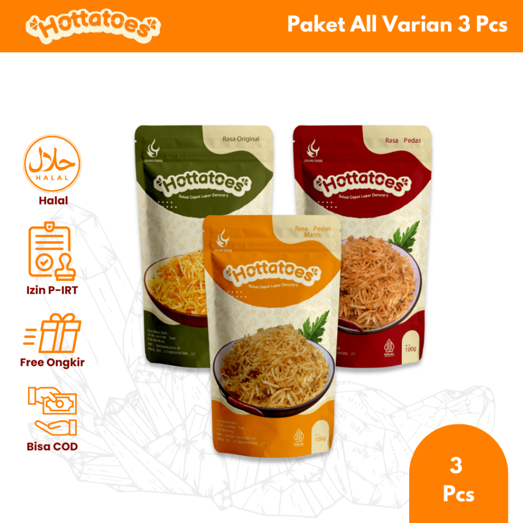 

(PILIH 3 RASA DI NOTE) Paket Hottatoes Snack Kering Kentang All Varian 3 Rasa