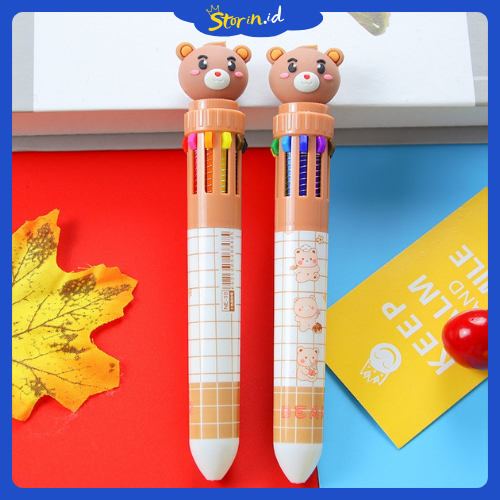 

STORIN - Pulpen 10 Warna Pena Motih Beruang Pulpen Karakter Teddy Bear