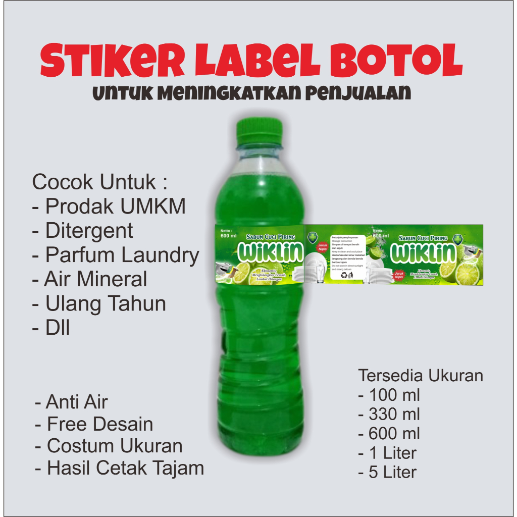 Stiker Label Sabun Cuci Piring / Label Botol / Label Parfum / Label Kemasan Botol / Label Ditergent