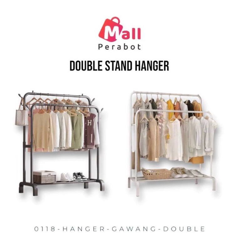 Paling Bagus Mall Perabot  Stand Hanger Gawang Single  Double Gantungan Baju Jemuran portable Rak Be