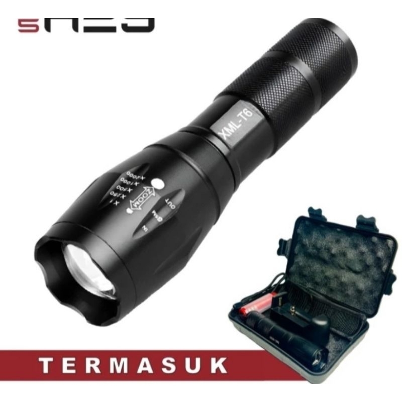 Cod Senter LED Super Terang jarak Jauh Zoom 8000 Lumens Full set