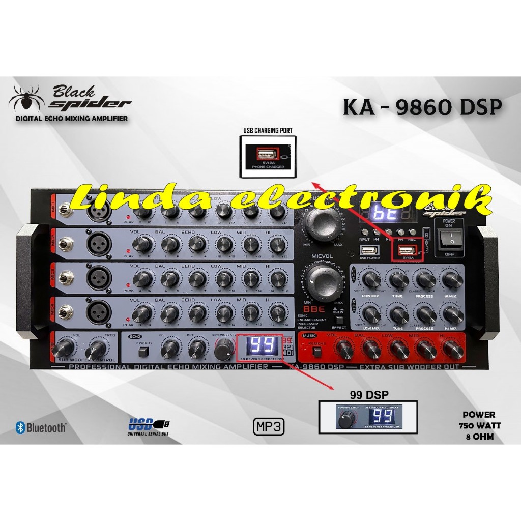 amplifier black spider ka9860dsp / ka 9860 dsp / ka9860 dsp 99 reverb