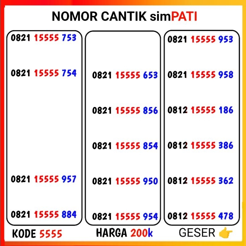 Nomor cantik simpati 5555
