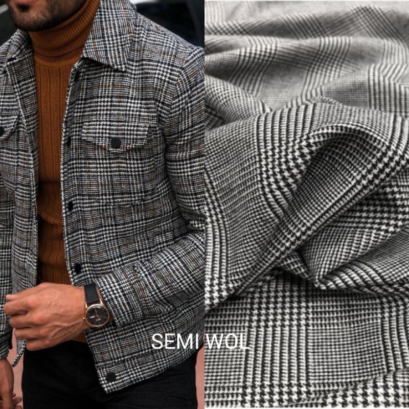 bahan kain semi wool motif / kain semi wool tebal / kain semi wool