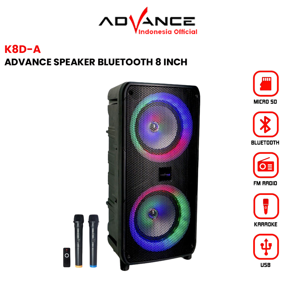 Advance Speaker Portable 8 Inch K8D-A Salon Aktif Portable + 2 Mic Wireless