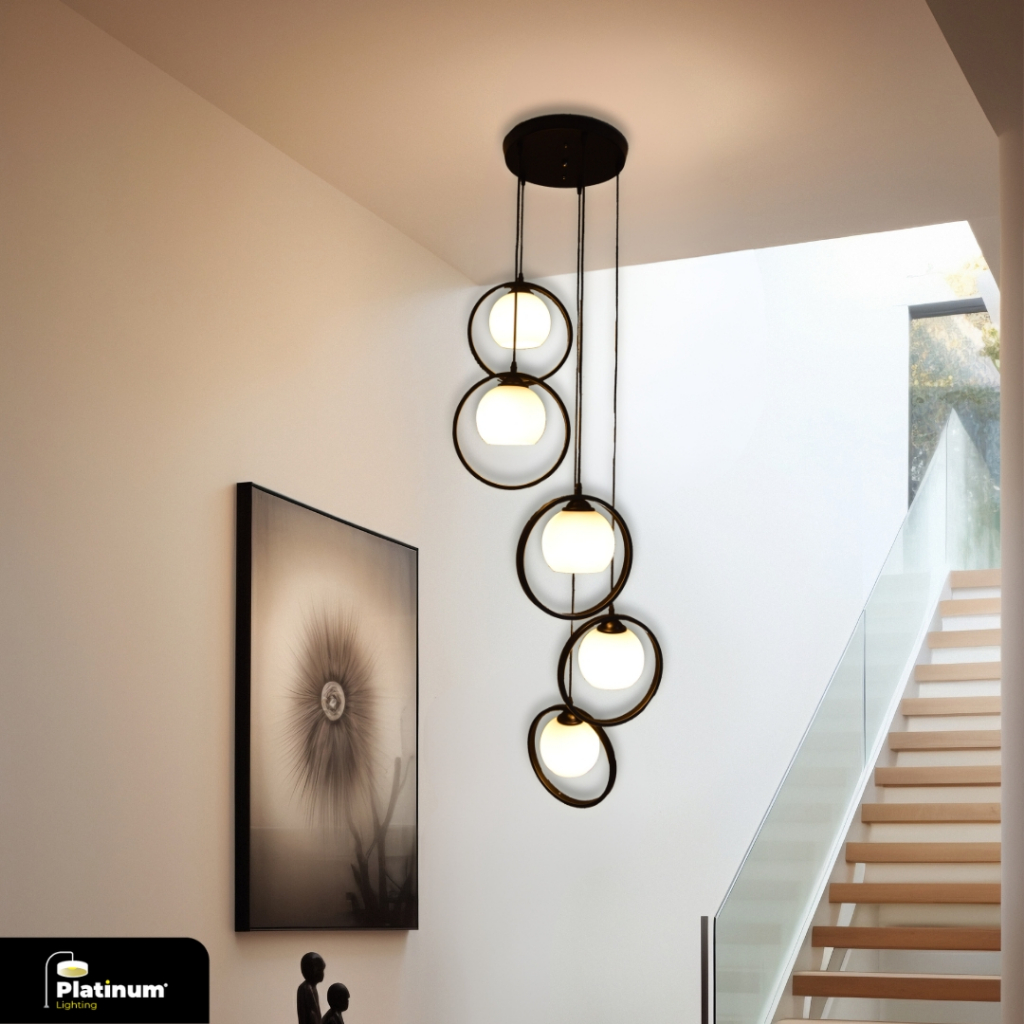 Lampu Gantung Hias Void Hitam Dekorasi Tangga 3 Lampu 5 Lampu 7 Lampu Minimalis