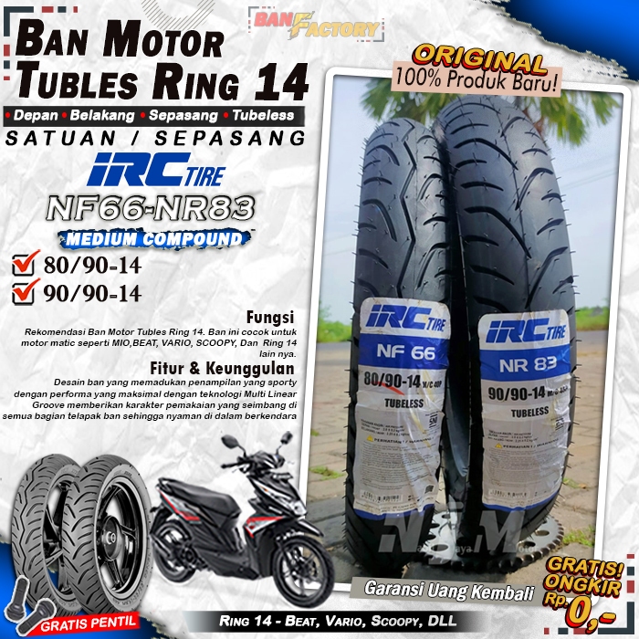 Ban Motor Beat IRC NF66 NR83 Ring 14 Tubles Ban Motor Tubeless Mio Beat Vario Scoopy Ring 14 Tubles