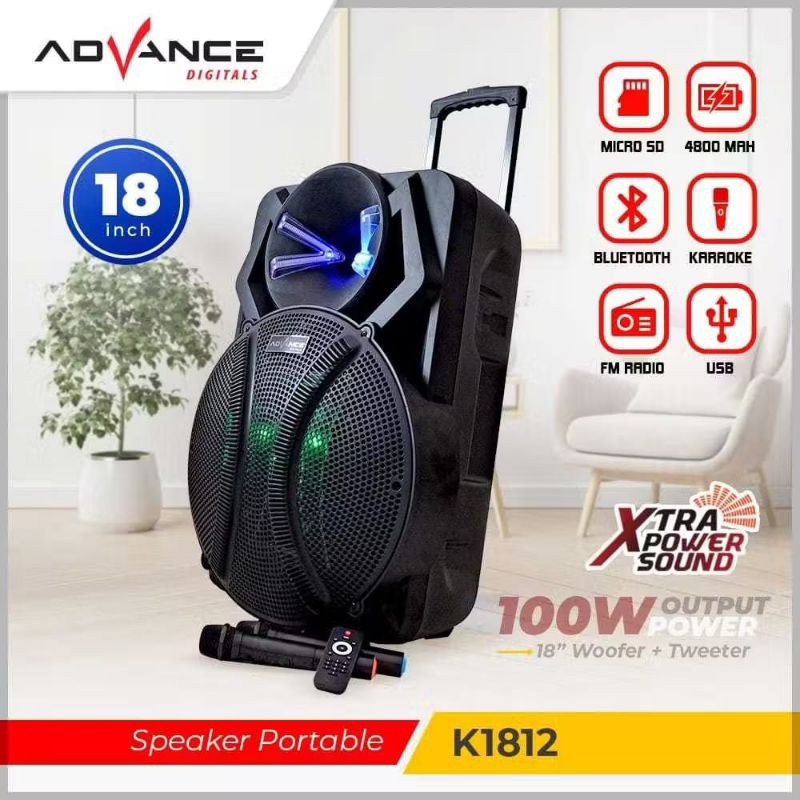 Speaker Advance K1812 Speaker Advance 18inch 2 Mic Speaker Bluetooth