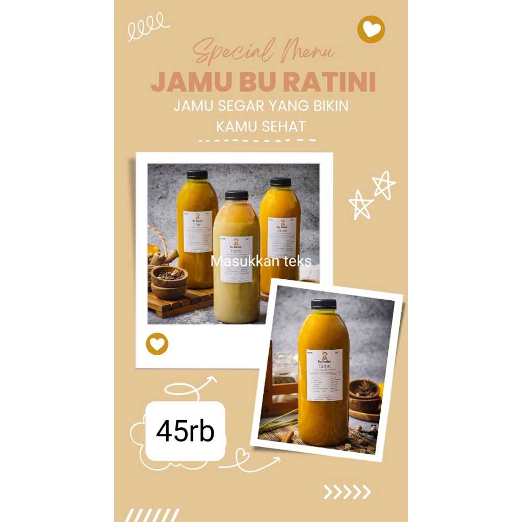 

JAMU KUNYIT TEMULAWAK JAHE SEREH/JAMU BU RATINI/HAYU REMPAH/JAMU CUSTOM