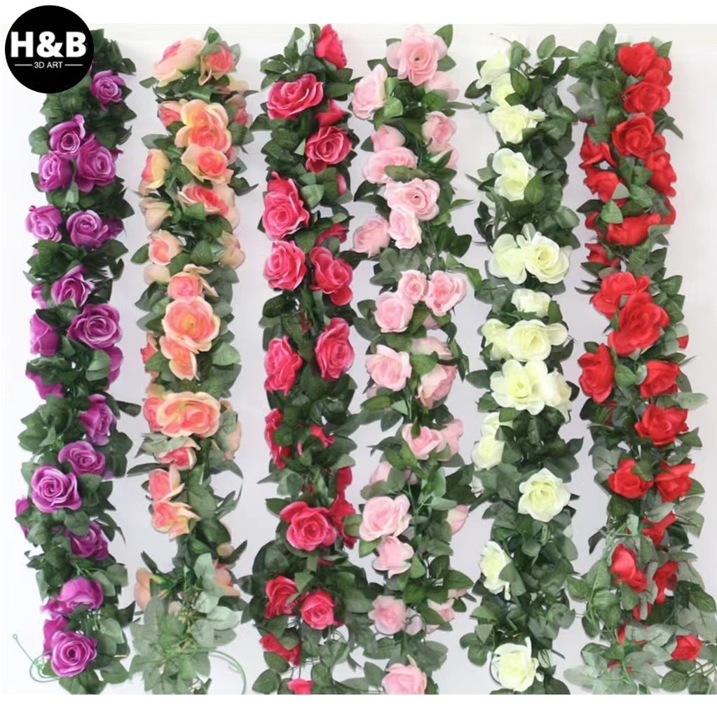 2.3m Bunga Rambat Hias Rose Ornamen Tanaman Flower Bunga plastik Buatan Hias Dekorasi / Bunga gantun