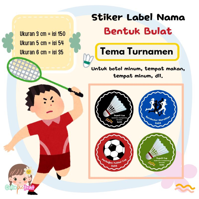 

STIKER SOUVENIR TURNAMEN CUSTOM BENTUK BULAT BAHAN CHROMO