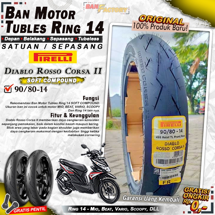 Ban Motor Beat Pirelli Corsa 2 Ring 14 Tubles Ban Motor Tubeless Mio Beat Vario Scoopy Ring 14