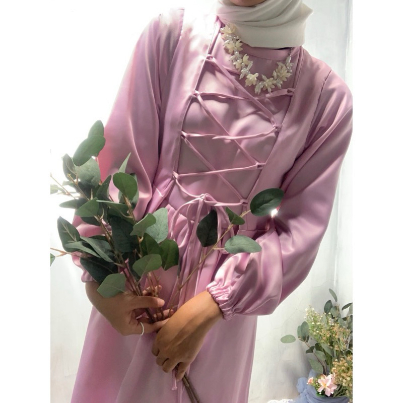 Aurin Dress Muslim/Gamis Lebaran Satin/Dress Bridesmaid Satin/Gamis terkini