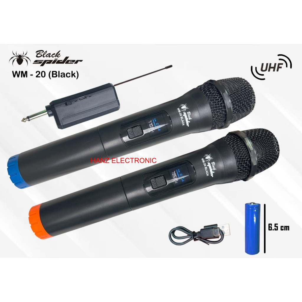 MIC WIRELESS 2 MIC GAGANG BLACKSPIDER WM-20 ORIGINAL