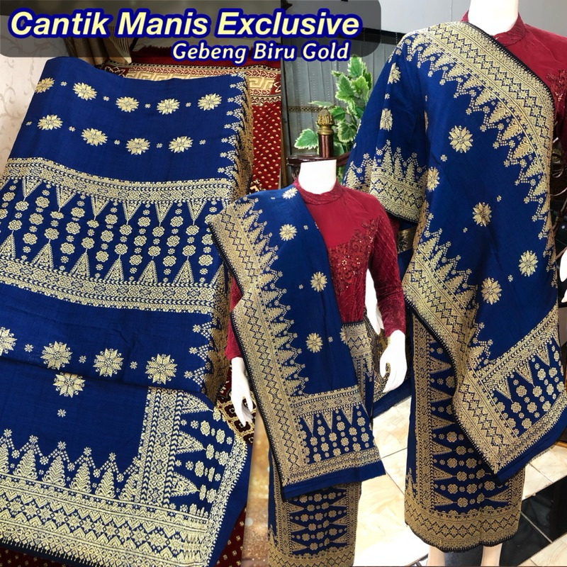 Songket Cantik Manis Exclusive Gebeng Biru Gold /songket tenun asli palembang /ilham songket palemba