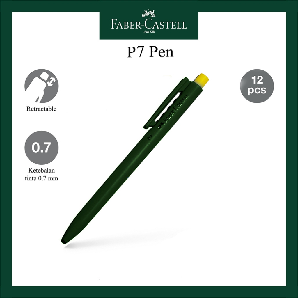 

RB Pulpen Ballpoint Faber Castell P7 / Black / Grey / Hunter Green / Royal Blue / Per Box Gratis 2
