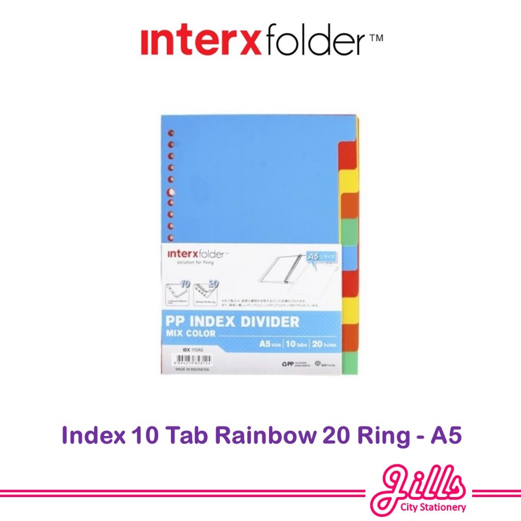 

Interxfolder Pembatas Kertas Binder / Index Divider A5 10 Tab Rainbow