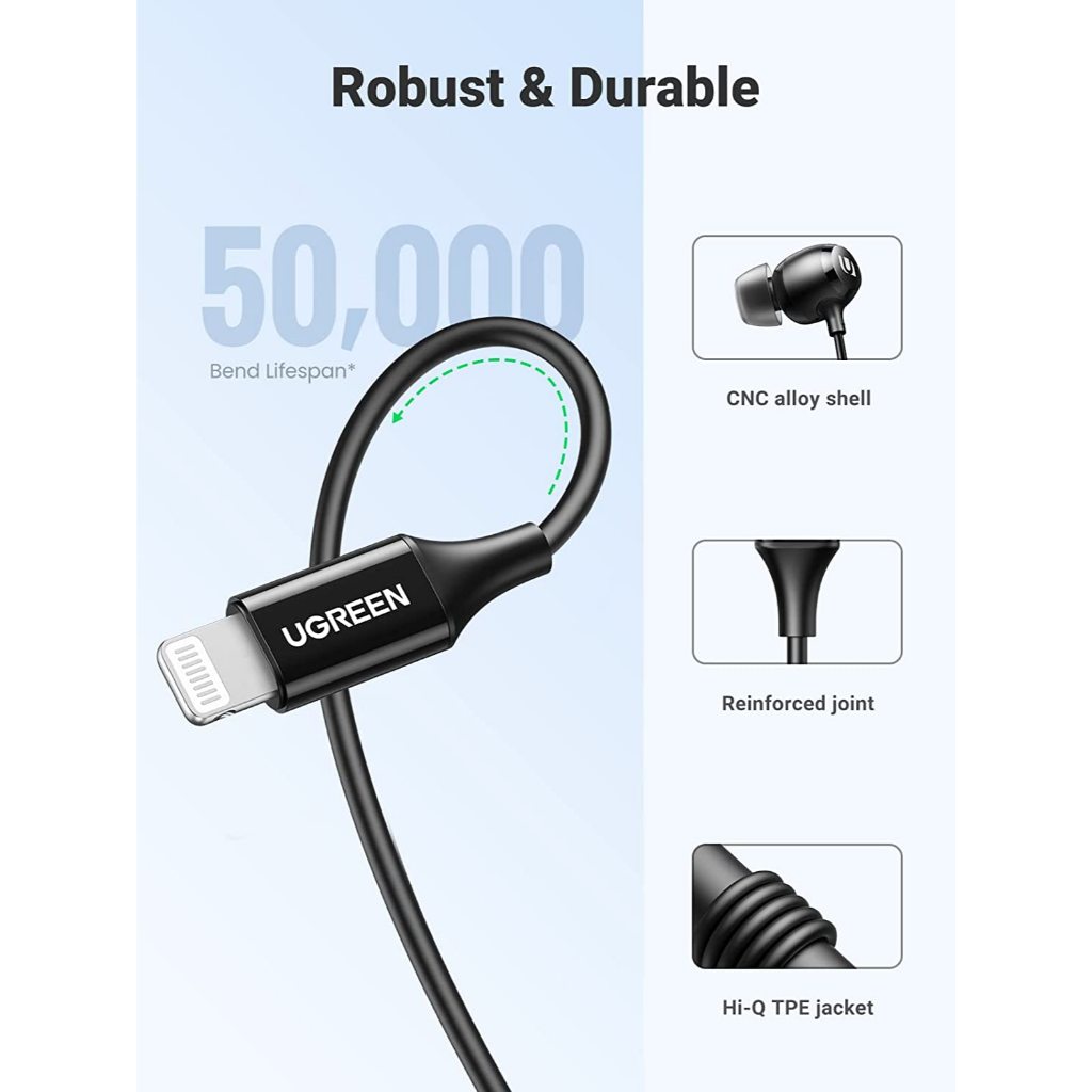 UGREEN 30631 MFI LIGHTNING EARPHONE 1,2m HF  HANDSFREE HEADSEAT EARPHONE IPHONE