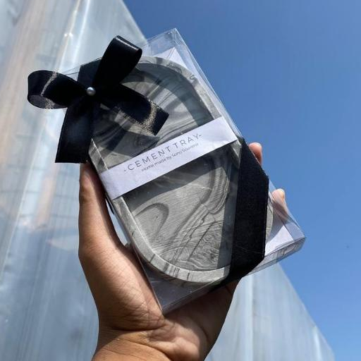 Souvenir Tatakan/Coaster OVAL Concrete Korea Aesthethic Minimalis ' Tatakan Pot ' Tatakan Pot Semen