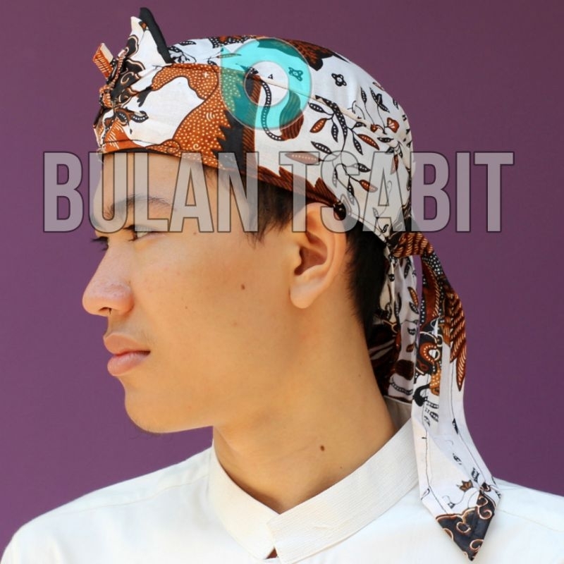 Blangkon Iket Sunda Batik Cirebonan Motif Barong Putih - Blangkon Ikat Iket Sunda Batik Cirebonan