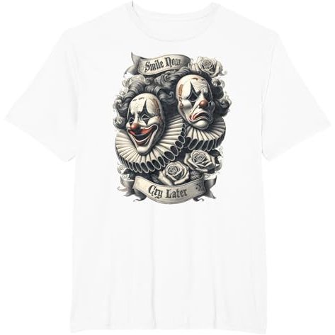 SMILE NOW CRY LATER Retro Gothic Cholo Chicano Art Sad Clown Kaos distro TShirtIns2024 model barutid