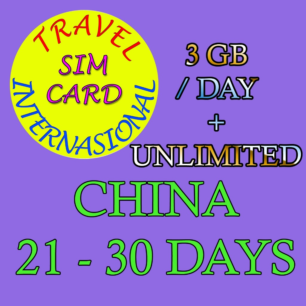 3GB/DAY + UNLIMITED China Simcard internet data kuota sim card 21 - 30 DAYS