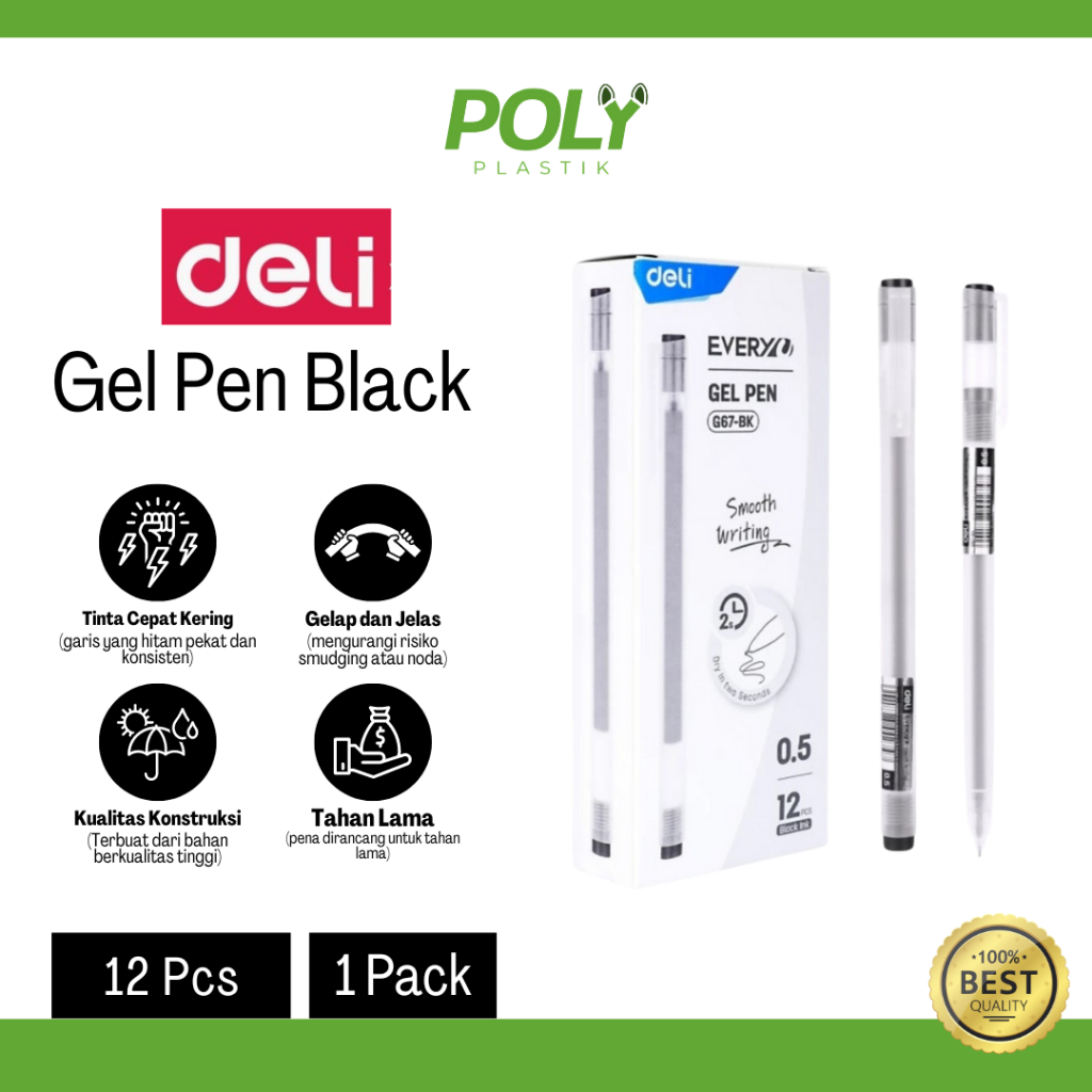 

Deli Gel Pen / Pulpen Gel 0.5mm Kapasitas Tinta 800 Meter Penulisan Halus EG67BK 1pcs