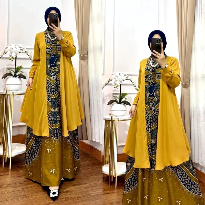 gamis batik blazer/gamis batik allsize dan jumbo/gamis batik model terbaru