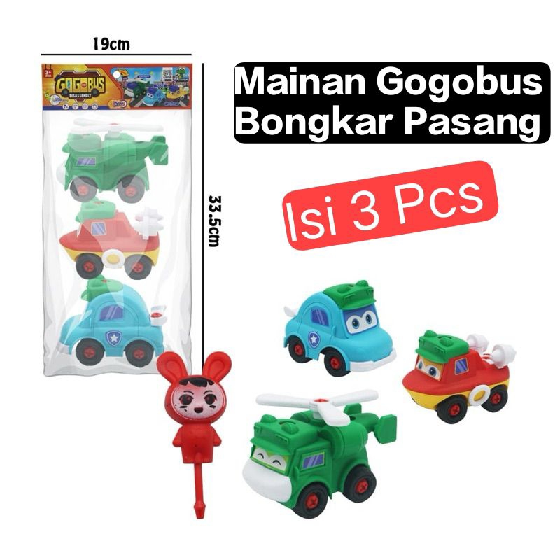 Mainan Anak Mobil Bongkar Pasang Gogobus DIY Gogo Bus set isi 3