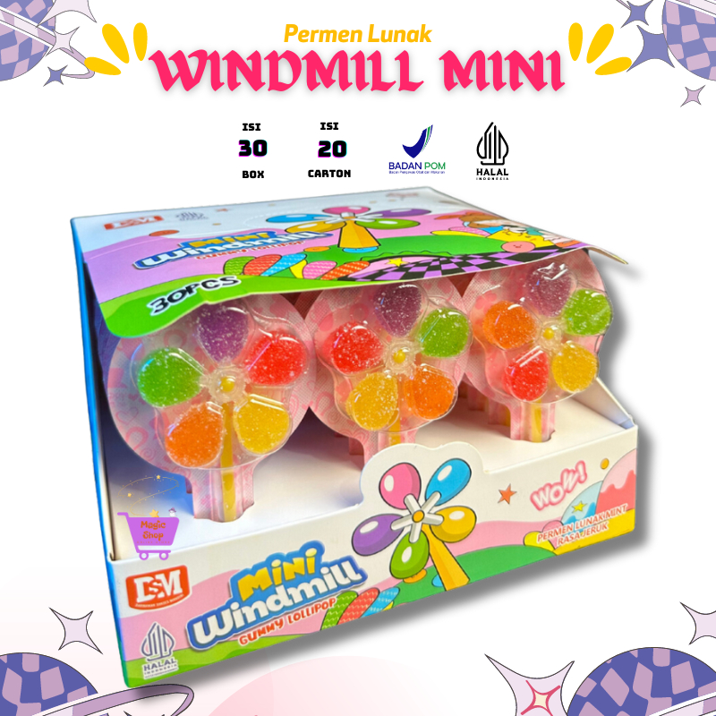 

DSM MINI WINDMILL ISI 30 PCS / PERMEN LUNAK KIPAS DSM HALAL / PERMEN GUMMY LOLLIPOP