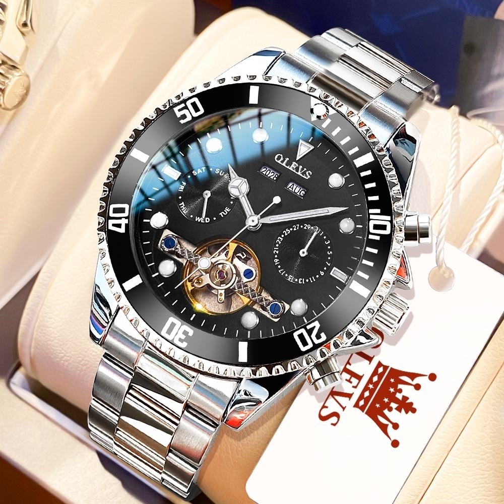 OLEVS Jam Tangan Automatic Pria Original Arloji Mekanik Otomatis Anti Air MultiFunction Men Watch