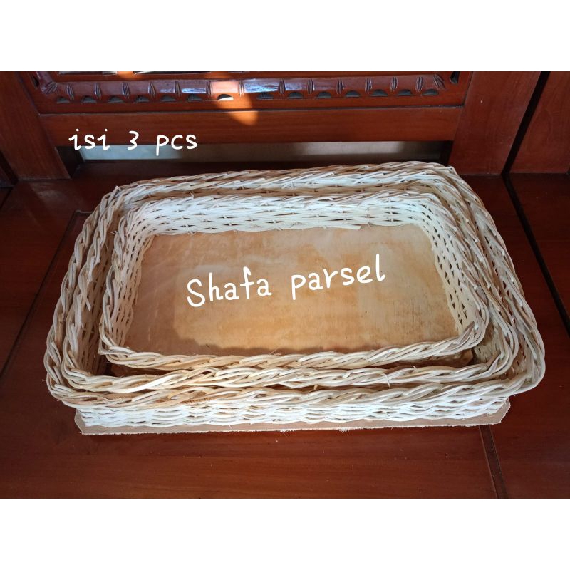 Keranjang rotan kotak set 3pcs satu paket isi 3pcs/baki lamaran/keranjang hantaran/keranjang seserah
